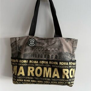 Robin Ruth Roma Colosseum Canvas Tote Bag Black & Gold Italy Travel Shoulder Bag